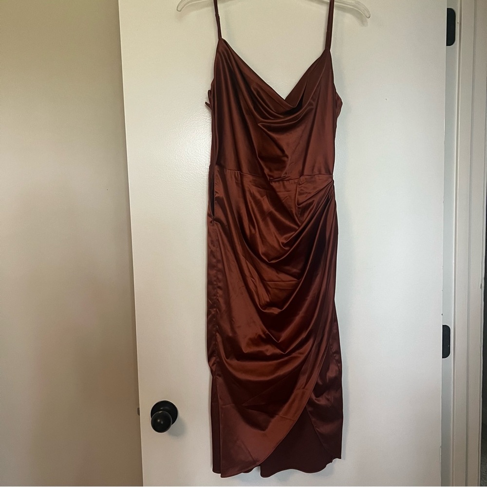 Elegant Brown Satin Dress